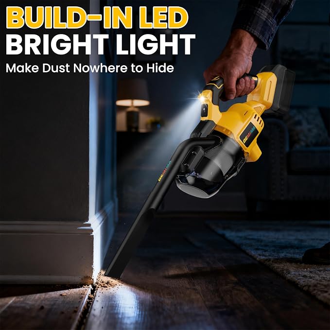 Cordless Vacuum for Dewalt Battery, 5 in 1 Lightweight Handheld Vacuum Cleaner with 500W Powerful Motor, 46 CFM Portable Hand Vacuum with Filtration HEPA for Floor, Carpet(Battery Not Included)