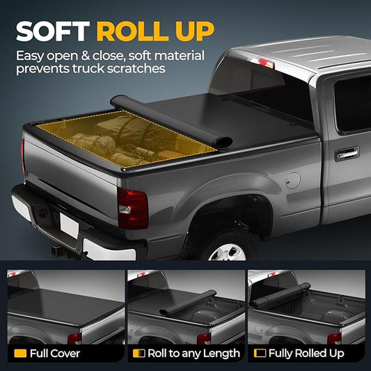 Auto Dynasty Soft Roll-up Truck Bed Tonneau Cover Compatible with 1995-2004 Tacoma 6.3Ft Fleetside/Styleside Bed, Matte Black Soft Vinyl Top