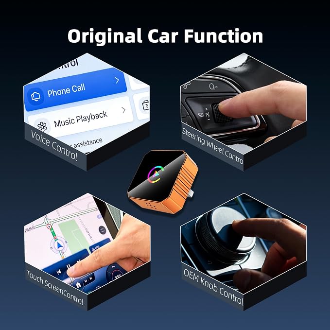 2026 Mini Wireless Carplay Adapter, Upgrade Wired to Wireless for Carplay & Android Auto, Plug And Play, Fast Auto-Reconnect Stable Control, Zero Delay Car Play for Iphone Ios 10+, Android 11+, Orange