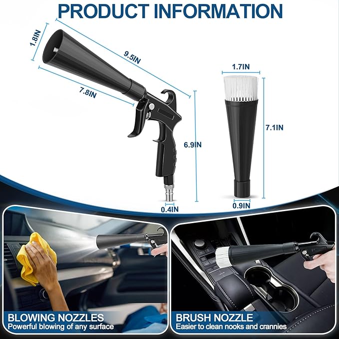 PARAROSE Detailing Car Cleaning Gun Interior Dryer Air Blow Gun, High Pressure Blower Gun, Car Detailing Tools for Quickly Blowing Out Dirt and DustWorking with Air