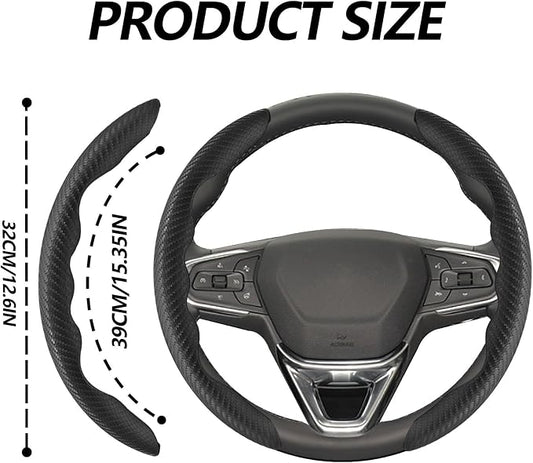 2pcs Universal Fit Carbon Fiber Steering Wheel Cover, Anti-Skid Steering Wheel Cover/Segmented Steering Wheel Protector/Car Interior Accessories (Black)