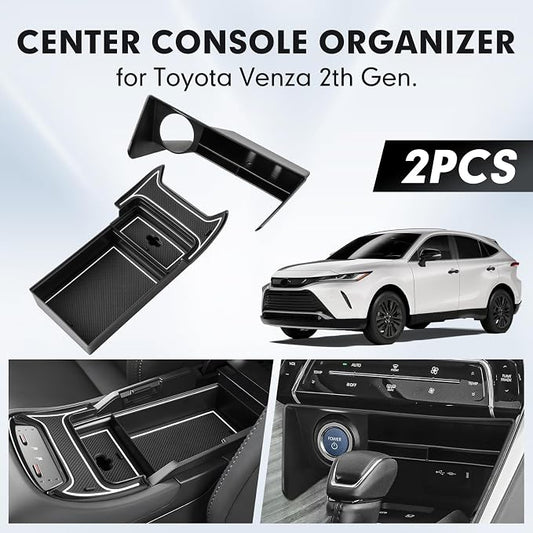 Autorder 2PCS Center Console Organizer for 2021-2024 Toyota Venza Accessories Armrest Storage Box Secondary Insert Tray Center Console Armrest Tray with Nonslip Mats