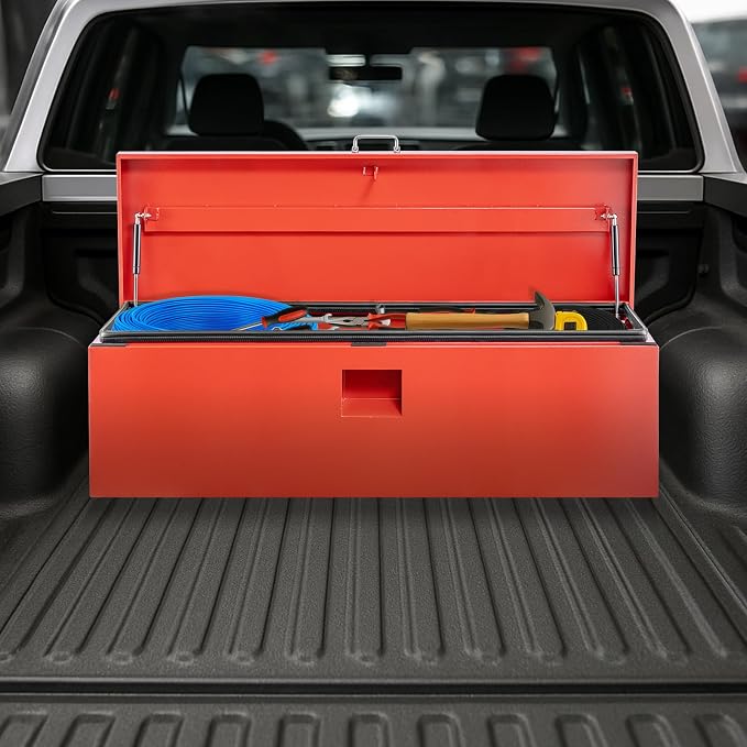 48" Truck Tool Box,Heacy Duty Metal Storage Organizer with Strong locking tongue,Trailer Tongue Box with Safe Hinge, for Truck,Pickup,RV,Garage,Best gift for family and friend,Red Power Coating
