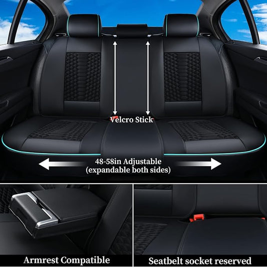 Coverado Car Seat Covers Full Set, 5 Seats Universal Seat Covers for Cars, Breathable Fabric Faux Leather Auto Seat Cushions, Front and Rear Seat Protectors Fit for Most Sedans SUV Truck, Black&Blue