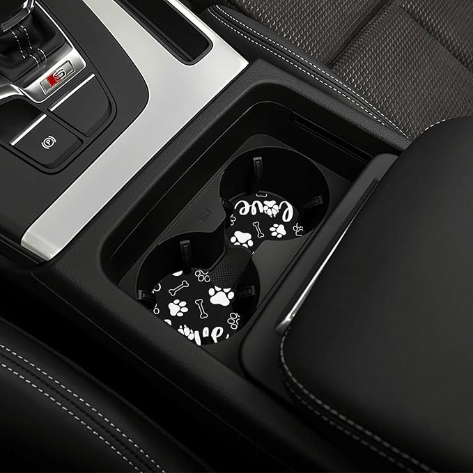 Paw Print Steering Wheel Cover Universal 15 Inch +2 Pieces Car Coasters | Anti-Slip Breathable Car for Men/Women Dog Paw Print Steering Wheel Cover Dogs Prints