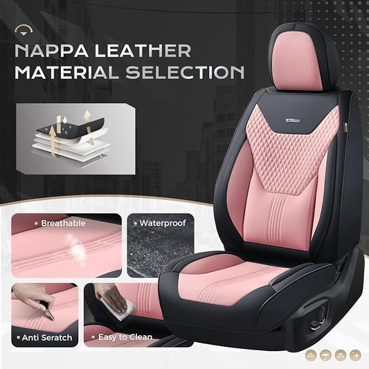 Coverado Car Seat Covers Full Set, Front Seat Covers with Lumbar Support and Back Seat Cover Waterproof Leather Automotive Seat Cover, Universal Car Interior Protectors Cushion for Most Cars