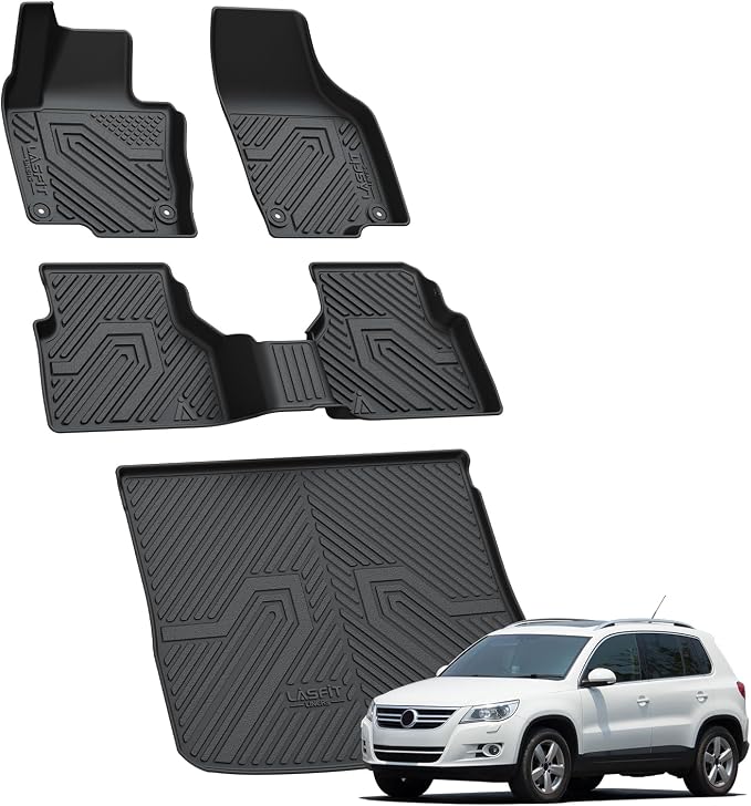 LASFIT Floor Mats for Volkswagen Tiguan 2009-2017, All Weather TPE Custom Fit Floor Liners for 1st & 2nd Rows Car Mats & Trunk Mats for VW Tiguan Accessories, Black