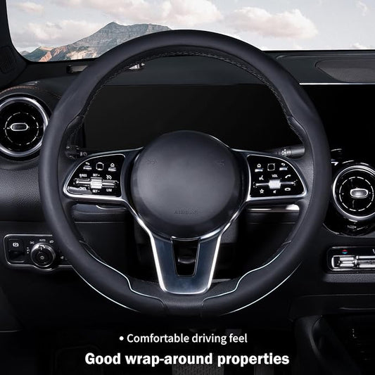 Steering Wheel Cover Thin Car Steering Wheel Accessories Universal Snap On Protector, Black