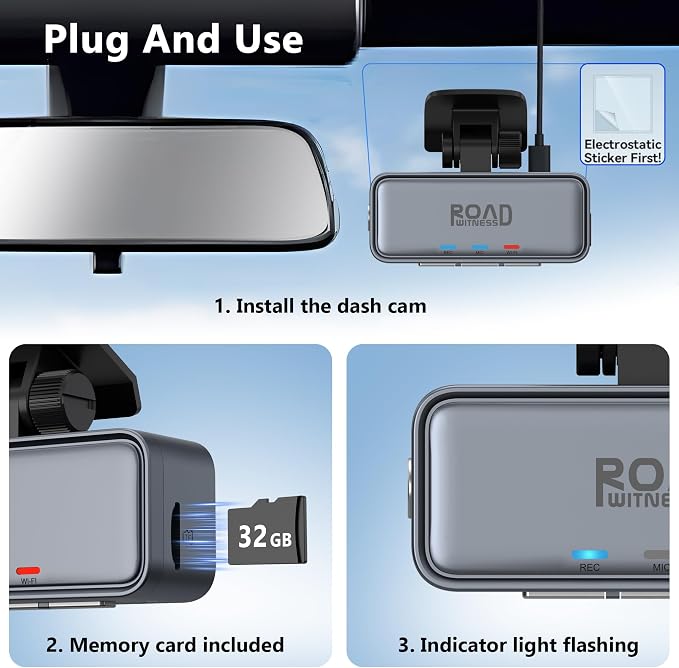 4K Mini Dash Cam Front,Front Dash Camera for Cars,WiFi Car Camera with Voice Control, Night Vision, G-Sensor,24H Parking Mode, Loop Recording App, Dashcam 4K Included 32GB,Support 256GB
