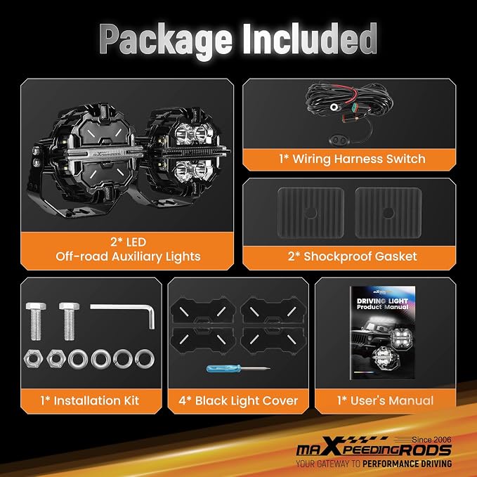 maXpeedingrods Round LED Off Road Lights 5" 178W 21360LM Fog Lights with Amber/White DRL, LED Light Bar 270°Side Shooter for Trucks SUV Pickup ATV UTV Motorcycles, with 4 Black Light Covers