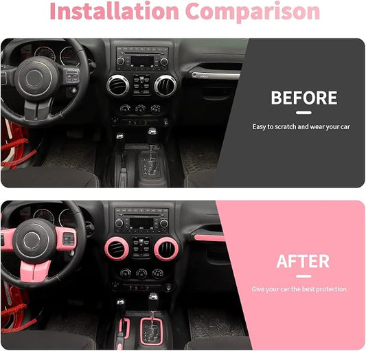 18PCS Full Set Interior Trim Kit for Jeep Wrangler JK JKU 2011-2018 4 Door,Center Console Door Handle Side Outlet Cup Holder Gear Cover Trim (Pink)