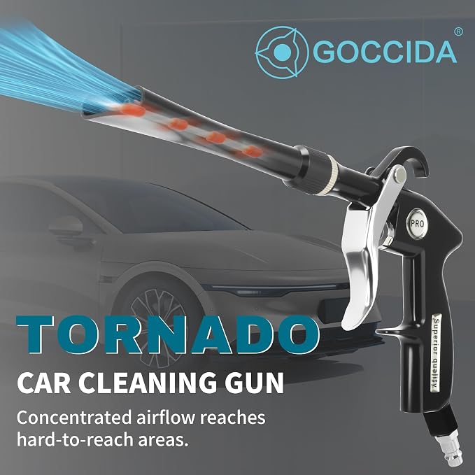 GOCCIDA Tornado Air Cleaning Gun Interior Car Detailing Tools for Car Quickly Blasts Dirt and Dust Works with Air Compressor(Upgraded Design with Focused Nozzle)