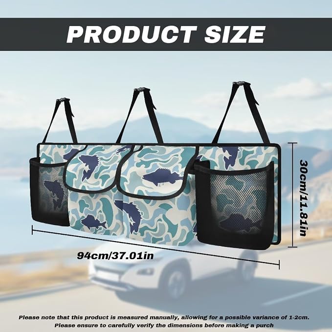 Fish Hunter Camo Car Trunk Organizer Space Saving Hanging Automotive Back Seat Organizers Storage Bag with 4 Pocekts Car Accessories Interior for Most Cars,SUV,Sedan