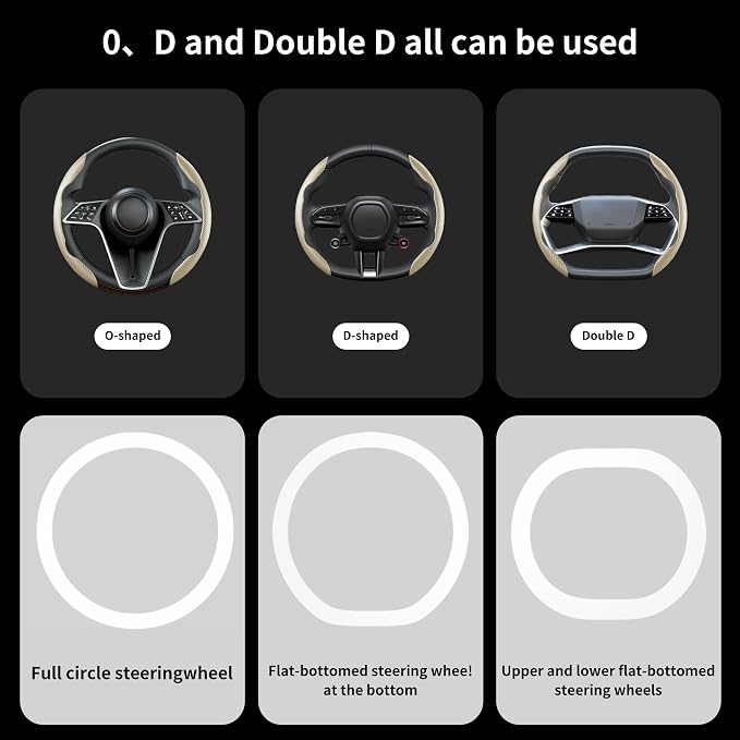Carbon Fiber Steering Wheel Cover, 2-Piece Set Anti-Skid Comfortable Grip Segmented Butterfly Design, Easy Snap-On Installation Universal Fit 99% Cars, Beige