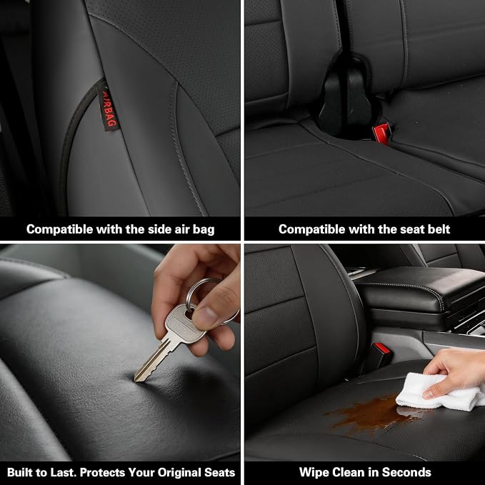 coverdream F150 Leather Seat Covers Fit for 2015-2020 Ford F150 SuperCrew XL,XLT & 2017-2022 F250 F350 F450 Crew Cab XL,XLT Pickup,w/No Rear Armrest,Waterproof Truck Seat Protector(Full Set,Black)
