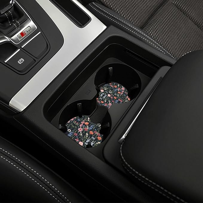 Wildflower Car Steering Wheel Cover + 2 Pieces Car Coasters 15 Inch | Multicolor Wildflower Steering Wheel Cover Anti-Slip Breathable Universal for Suitable for Men Women