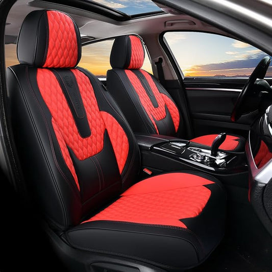 Coverado Car Seat Covers Full Set, 5 Seat Leather Seat Covers for Cars, Car Seat Protector with Lumbar Support, Waterproof Seat Covers Universal Fit for Most Cars SUV Trucks (Red&Black)