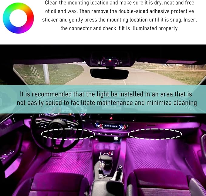 Yourkar Car LED Strip Light, 24 LED Auto Interior Under Dash Atmosphere Lights with USB Port, Vehicle Decor Lamp Ambient Night Light Strip Lighting Kit, Universal Car Accessories (Purple)
