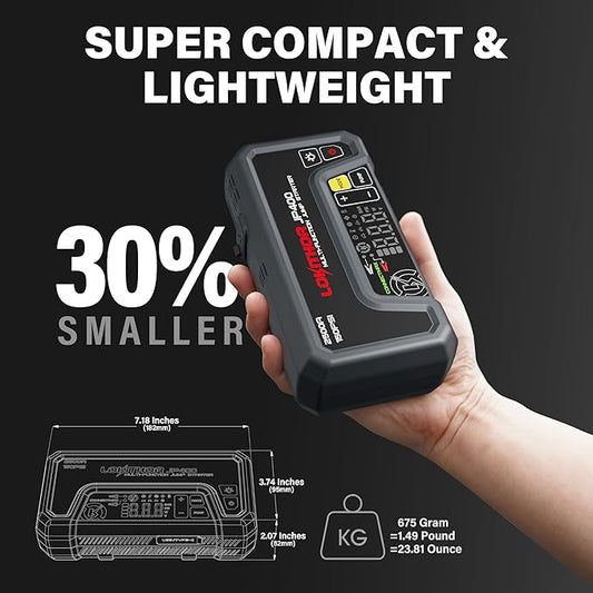 LOKITHOR JP400 Jump Starter with Air Compressor, 2500A 12V Car Battery Jumper Starter Portable (8.5L Gas/6.5L Diesel) Jump Box for Car Battery with ConnectMax, 150PSI Tire Inflator, Jumper Cables