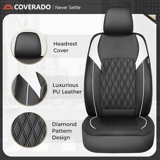 Coverado Automotive Seat Covers, Car Seat Covers Full Set, Car Seat Cover, Waterproof Seat Covers, Car Seat Protector Car Seat Cushion Interior Truck Accessories Universal Fit Most Cars, Black&White