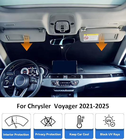 Windshield Sun Shade for 2021-2025 Chrysler Voyager Accessories, Car Front Window Sun Visor & Heat Shield | 240T Sunshade Protection Blocks UV Rays Keep Your Car Cooler