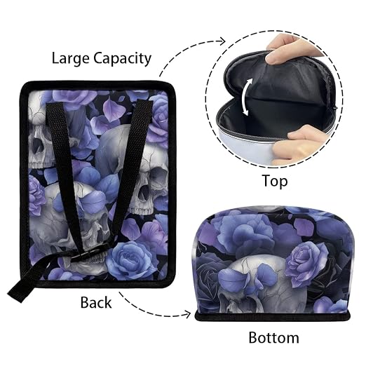 Talayituse Skull Rose Print Car Trash Can Portable Auto Garbage Bin Multifunctional Vehicle Interior Accessories with Adjustable Straps Universal Fit Truck SUV Sedan