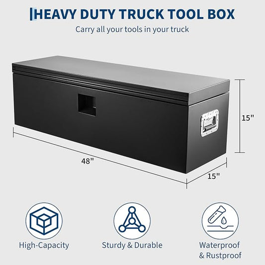 IDEALHOUSE Truck Bed Tool Box and Trailer Tongue Box - 30" Black Steel Storage Chest for Pickup Trucks, RVs, Trailers, Vans, 48"x 15"x 15"