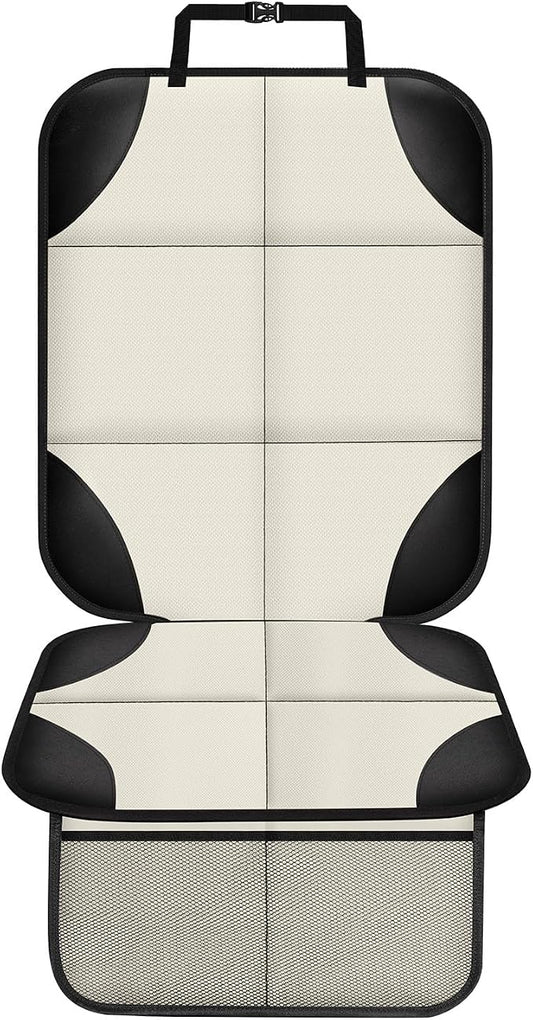 XHYANG Car Seat Protector 1 Pack Car Seat Cushion Mat Thickest Padding,Waterproof 600D Fabric Car Seat Covers for Non-Slip Backing Mesh Pockets for Baby and Pet (Beige, 1 Pc)