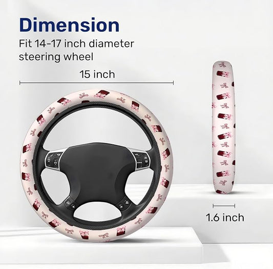 GENANY Retro Soda Bow Steering Wheel Cover, Non Slip Polyester Car Wheel Protector for Car SUV Truck, Universal 15 Inch