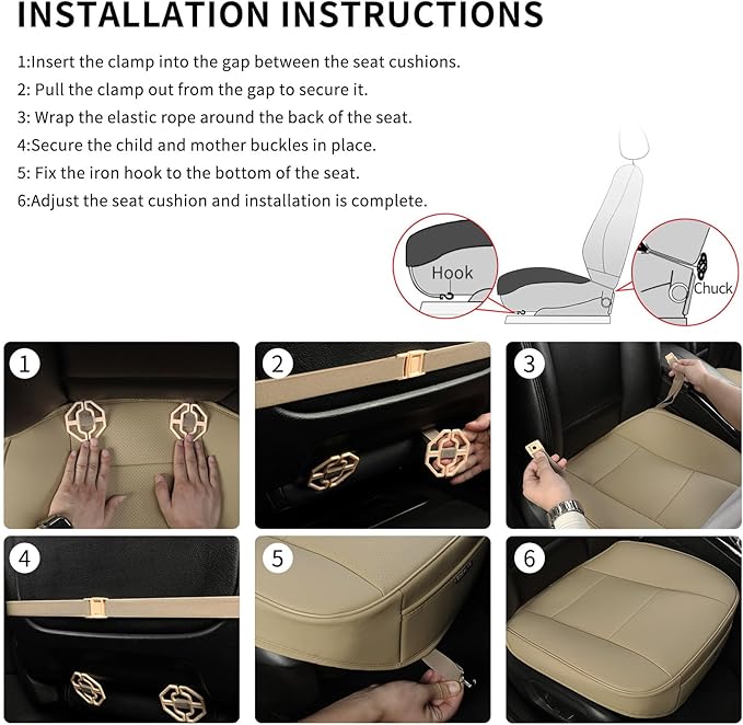 Ultra-Luxury PU Leather Car Seat Protection Cover Car Seat Cover for Most Four-Door Sedan&SUV,Single Seat Cover Without Backrest 1PCS (W 20.8× D 21× T 0.2inch) (3D-Beige)