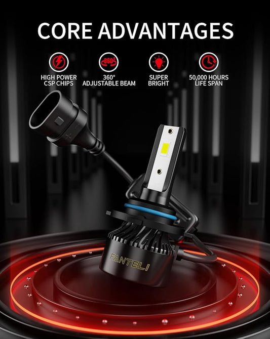 𝟗𝟎𝟎𝟔/𝐇𝐁𝟒 Bulbs 800% Brighter 34000LM 6500K Cool White, Backup 1:1 Design with Cooling Fan, Plug and Play Quick Install Off Road Lights, Pack of 2