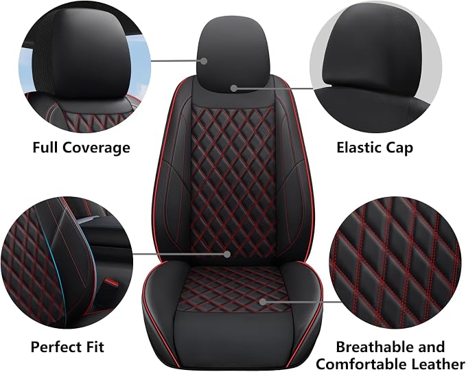F150 Seat Covers, Custom Ford F150 Truck Seat Cover Fit for 2015-2025 F150 and 2017-2025 F250 F350 F450 Super Duty Crew Cab XL XLT Lariat King Ranch Platinum (Black red, Front and Rear(5 seats))