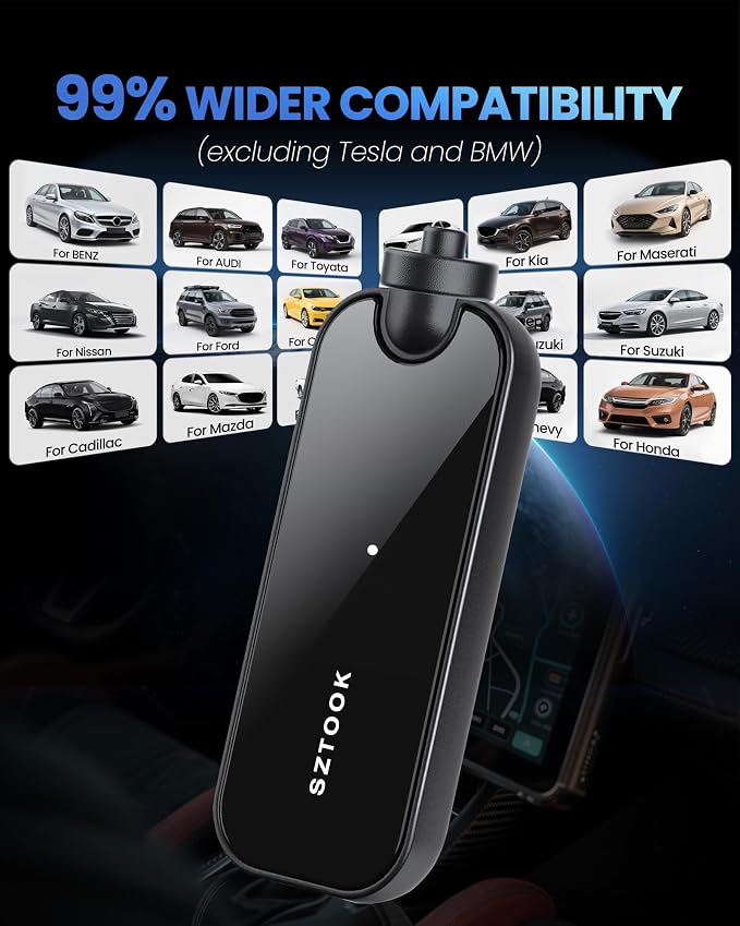 Wireless Carplay Adapter Upgraded Model adds Emergency Escape Window Breaker Function for Apple iPhone iOS 10+ & Cars from 2016+, Auto-Connect Stable Control & No Latency