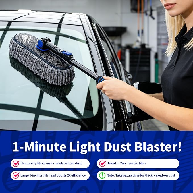 Flash Dog Car Duster Exterior Scratch Free, Waterless Cleaning Brush for Car Truck RV Boat, Gifts for Men Women, Storage Bag & Air Freshener - Extendable Microfiber Duster & Mini Interior Brush