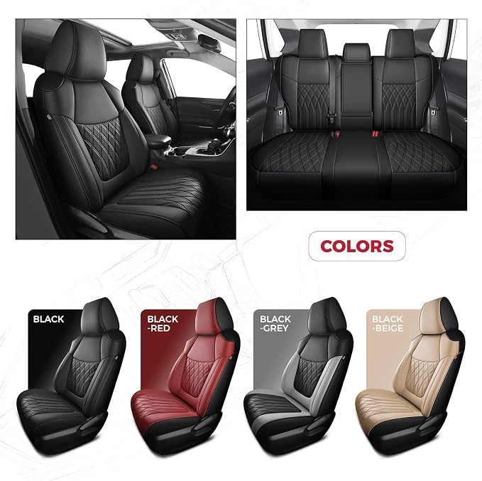 FREESOO Custom Seat Covers for Toyota RAV4 2019 2020 2021 2022 2023 2024 2025 Hybrid XLE LE Limited XLE Premium, RAV4 Leather Car Seat Covers Interior, RAV 4 SUV Accessories Full Set, Black