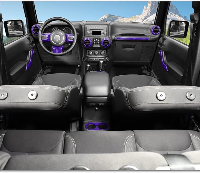 18PCS Full Set Interior Trim Kit for Jeep Wrangler JK JKU 2011-2018 4 Door,Center Console Door Handle Side Outlet Cup Holder Gear Cover Trim (Purple)