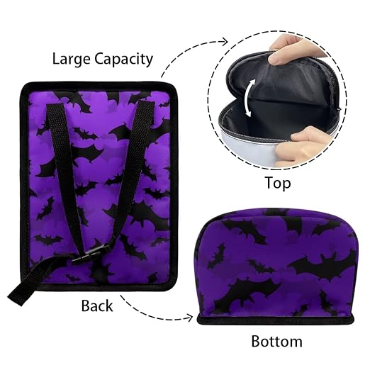 Purple Bats Pattern Car Trash Can Leakproof Garbage Bag with Lid and Zipper 1.2Gal Trash Bin Hanging for Back Seat Halloween Car Accessories Universal Fit