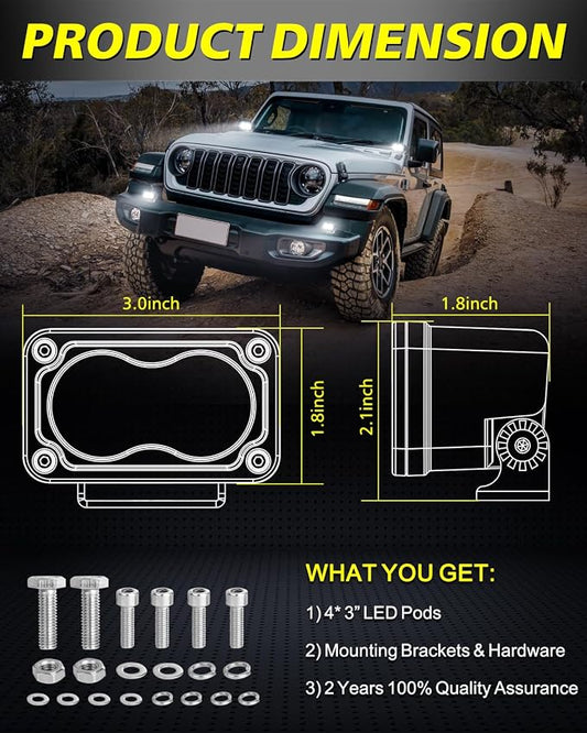 LED Pods, AKD Part 4Pcs 3" 80W CREE LED Pod Lights Small Off Road Driving Lights Ditch Fog Lights for Trucks Motorcycle UTV ATV SUV Dirt Bike - Spot + Flood