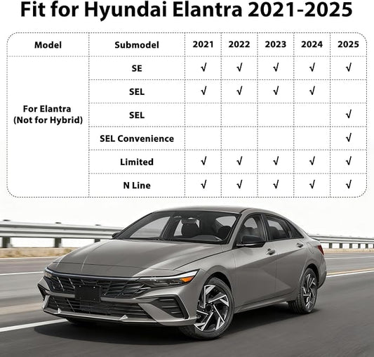 Floor Mats & Cargo Liner for Hyundai Elantra & Elantra N 2021-2025 (NOT Hybrid), All-Weather TPE Full Coverage for Elantra, Custom Fit Waterproof Car Liners Accessories Non-Slip Easy-Clean Mats