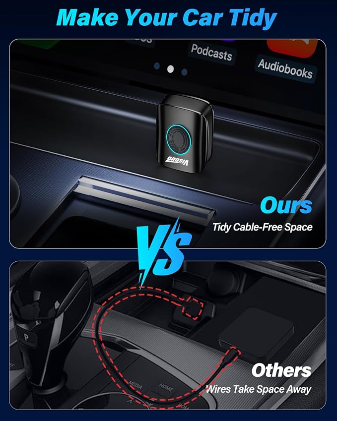 2026 One-Click Disconnect Bluetooth Carplay Adapter, A9 Chip, 3s Auto Connect, WiFi5.8 BT5.8, Wired to Wireless, Dual Phone Switching, iOS10+/Android 10+, Fits OEM Wired CarPlay Cars