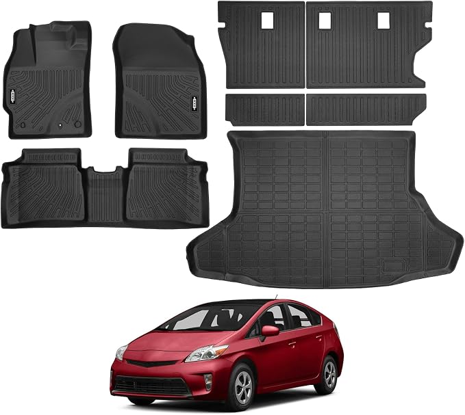 Custom Fit Floor Mats for Toyota Prius 2010-2014 (Not fit V or C), All Weather TPE Floor Liners with Trunk Mat & Backrest Protectors, Odorless Full Set Interior Accessories