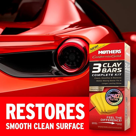 Mothers California Gold 3 Clay Bar Complete Kit, 3 80-gram Clay Bars + 16 oz. Instant Detailer + Microfiber Towel — Removes Contaminants, Restores Brilliance & Smoothness of Paint (07240)
