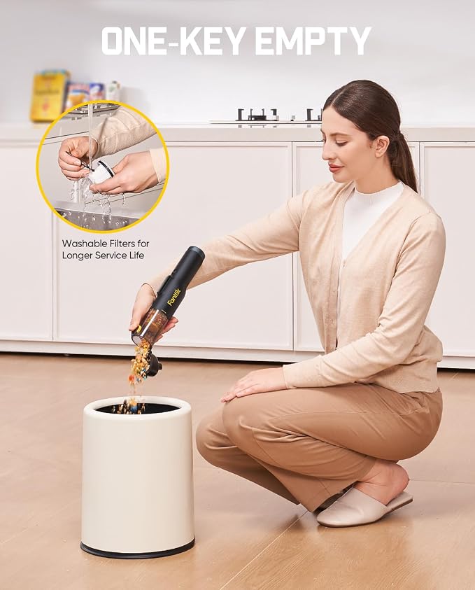 Fanttik Slim V10 Lite Cordless Handheld Vacuum, 0.98lb Lightweight with All-in-One Base Design, Smart LED Display, Portable Mini Vacuum Cleaner for Kitchen Table, Home, Car