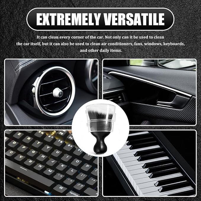 Car Detailing Brushes, Car Cleaning Brush, Auto Interior Soft Bristles Curved Cleaning Brush, Auto Detailing Dusting Tool Universal for Dashboard Air Conditioner Vent Computer (Black White)