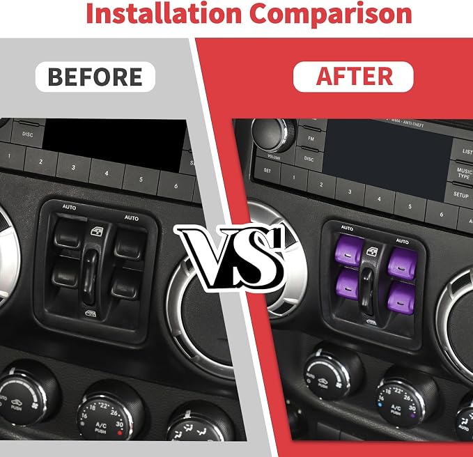 Jimen for JK Window Button Covers, 4PCS Center Console Window Switch Cover Interior Trim Kits Compatible with Jeep Wrangler JK & Unlimited 2012-2018, Aluminum Alloy (Purple)