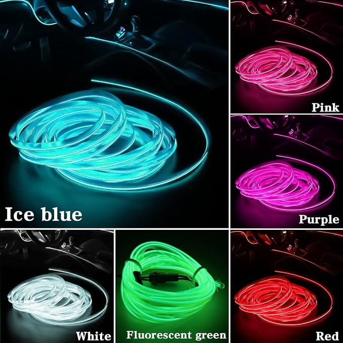 EL Wire Car Interior LED Strips Lights, 16FT 5V USB Auto Neon Light Strip, Electroluminescent Vehicle Interior Ambient Lighting Decor, Universal for RV, SUV, Truck (Fluorescence Green)