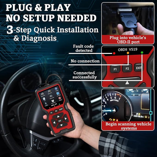 Professional OBD2 V519 Scanner - 2026 Upgraded OBDII + CAN Code Reader, Live Data, Battery Test, 40000+ DTC Library, I/M Readiness, Check Engine Light & Smog Test - All Vehicles After 1996