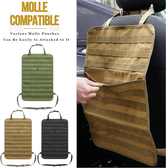 Tactical Car Seat Back Organizer Molle Backseat,Universal Molle Vehicle Organizers Panel Protector with 5 Detachable Pouches for Car Truck Jeep Vehicle (Khaki)