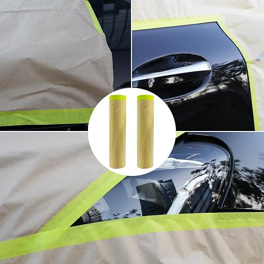 Tape and Drape, 24” x 100 feet Masking Paper for Painting, Pre-Taped Masking Paper with Adhesive, Paint Tape, Car Protection Covering Paper for Car and Furniture, Floor (2 Pack)