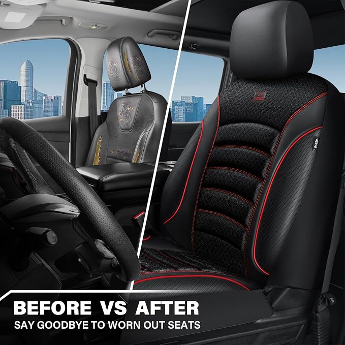 CAR PASS Comfortable 3D Foam Mesh Leather Car Seat Covers Full Sets, Air Cool Mesh Breathable Seat Covers for Car, Universal 5 Seats Fit for SUV Truck Sedan Automotive, Airbag Compatible,Black Red